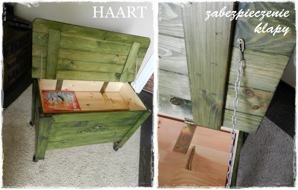 drewniana skrzynia czyli jak samodzielnie zrobić stolik, lakierobejca, kółeczka, malowanie - haart.pl blog diy zrób to sam 3